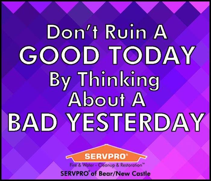 Purple and pink abstract background with text stating "Don't ruin a good today by thinking about a bad yesterday