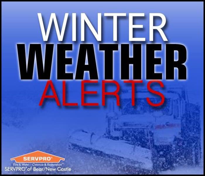 The words "Winter weather alerts" with a snow plow in the background