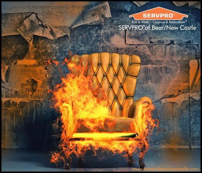 Gold upholstered chair on fire 